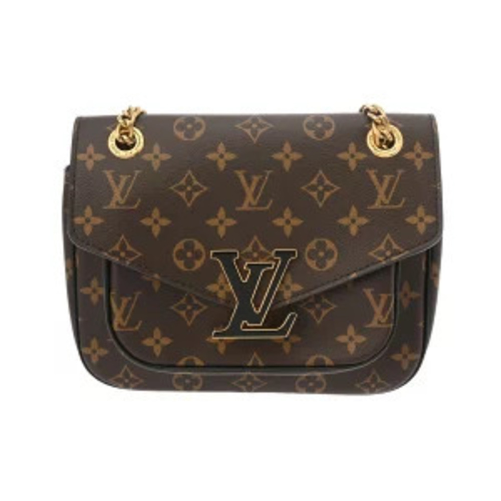 Louis Vuitton Monogram Passy Chain Shoulder Bag Brown Black canvas
